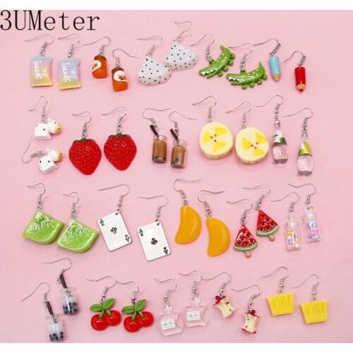 3UMeter 2019 New Korean Cute Earrings Series For Women Personality Creative Fruit Earrings Funny Animal Drop Earrings Gift