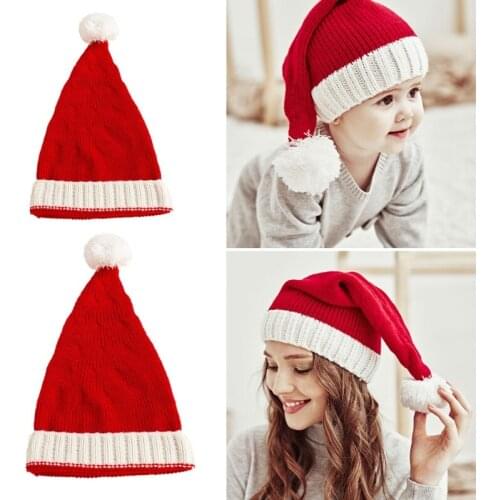 Christmas Warm Mom Baby Bonnet Hat Children Hairball Solid Color Kids Girl Boy Beanie Caps Parent-child Hats