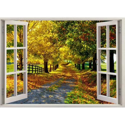 Beauty Nature Walk Way Leafs Trees Window Art Film Print Silk Poster Home Wall Decor 24x36inch