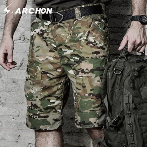 Men Summer Military Camouflage Cargo Shorts Men Casual Multi Pocket Waterproof Cotton Shorts Ripstop Army Tactical Shorts