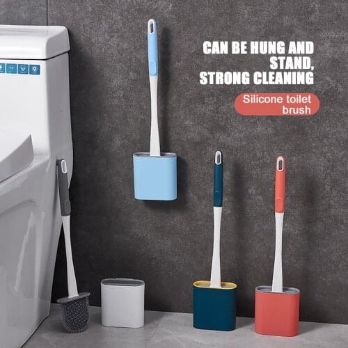 Silicone Wc Toilet Brush Flat Head Flexible Soft Bristles Brush with Quick Drying Holder Set Bathroom Accessory Gap Cleaning