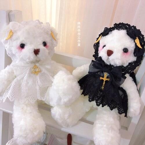 Anime Dark Girl Lolita Retro Angel Devil Wings Bear Dolls Shoulder Bags Gothic Soft Girl Cosplay Kawaii Plush Messenger Bag Toy