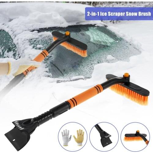 2-in-1 Extendable Snow Shovel Ice Scraper Snow Brush Water Remover For Car Auto SUV Frost Windshield Cleaner Winter Tool