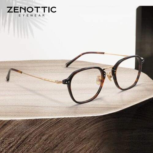 ZENOTTIC Vintage Acetate Glasses Frame Men Retro Square Optical Myopia Spectacles Fashion Rectangle Prescription Eyeglasses