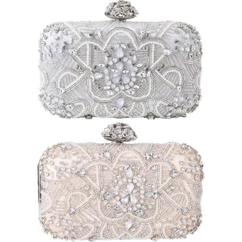 Womens Dinner Evening Handbag Rhinestone Beaded Banquet Purse Crystal Messenger Bag Wedding Party Prom Crossbody Bag