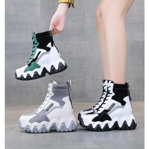 Autumn Women Thick Sole Ankle Boots Winter Luxury Platform Casual Boots Womens 8cm High Heels Wedge Boots Shoes Woman Sneakers