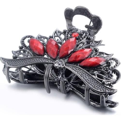 Newest Fashion Womens Resin Crystal Hair Claws Ornaments Vintage Rhinestone Flower Big Hair Clip Girls Hair Jewelry