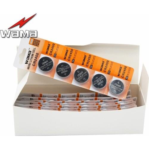 100pcs/20card Wama CR2450 Watch Battery 3V Button Cell Batteries DL2450 ECR2450 BR2450-1W KCR2450 Wholesale Price