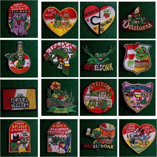 2PCs/Lot Oeteldonk Embroidered Frog Carnival For Netherland Iron On Embroidered Clothes Patches For Clothing Garment Stickers