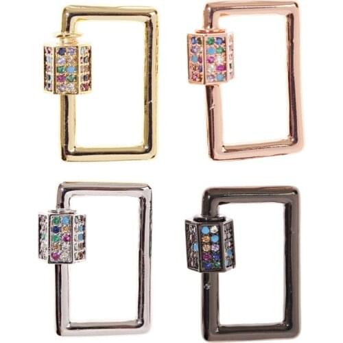 4PCS, Crystal Colorful Zirconia CZ Pave Lock 18K Plated Solid Oval Shaped Jewelry Findings