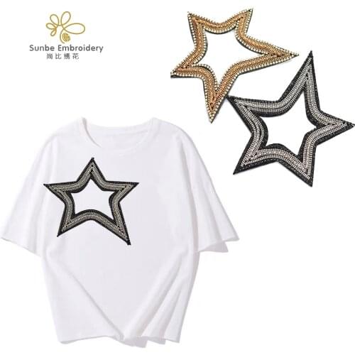 Bead Large Star Badges Handmade Beading Patches Applique Sew on Clothing 5 pieces