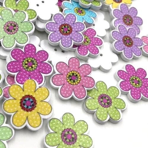 50 pcs Flowers Buttons Wooden Sewing Scrapbooking decoration Mixed-color 2-Holes WB408