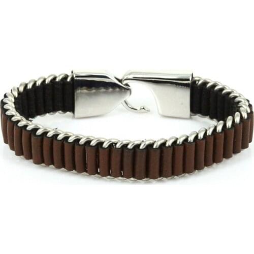 Fashion Genuine Leather Bracelet Men Stainless Steel Real Leather Knitted Magnetic Buckle Clasp Bracelets Pulseiras Masculina