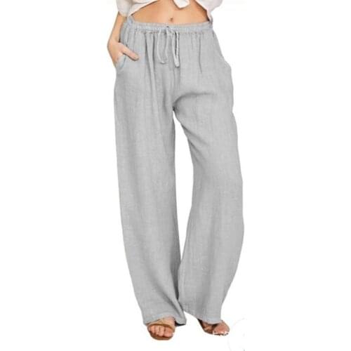 Urban Leisure Big Size Women Pants Solid Loose Linen Pants Women Clothing Drawstring Wide Leg Pants Women Streetwear