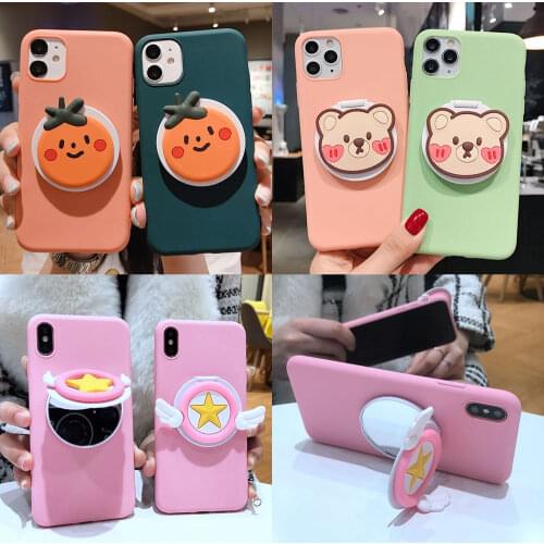 For iPhone X XR XS Max 8 7 5 5S 6 6S Plus 11 Pro Max Cute Makeup Mirror Phone Case Cover With Strap