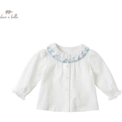 DBJ16494-1 dave bella spring fashion baby girls floral embroidery shirts infant toddler tops children high quality clothes