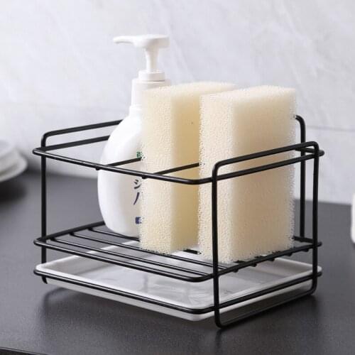 Sponge Holder Soap Drain Storage Rack Kitchen Sink Organizer Rag Dishcloth Brush Holder Iron Shelf Bathroom Organizer
