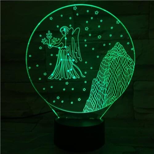 Virgo Zodiac 3D Night Lamp Decorative Indoor Upwards Lighting Xmas Birthday Gift 7 Color Changing Touch Sensor LED Desktop Light