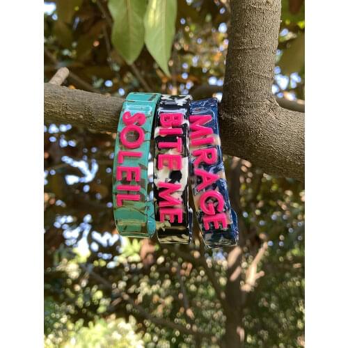 FlaneurPlanet Chic Personalized Name Bracelet Customized Cuff Bangle With Hot Pink Letters