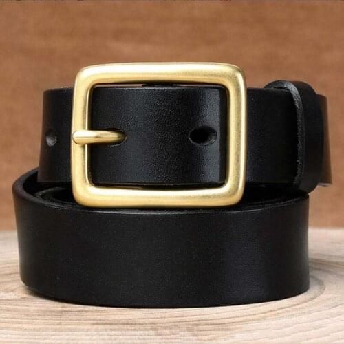 Personalized Fashion Simple Trend Copper Buckle Belt Female Leather Smooth Pure Cowhide Casual All-Match Denim Belt