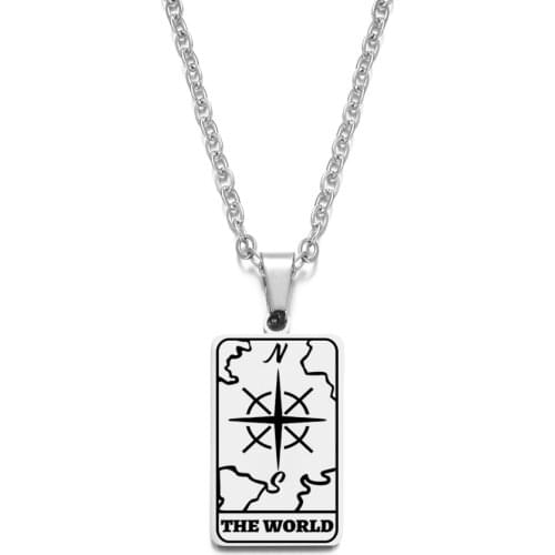 Stainless Steel Tarot Cards Pendant Necklace The World Tarot Divination Necklace Jewelry LGS1841