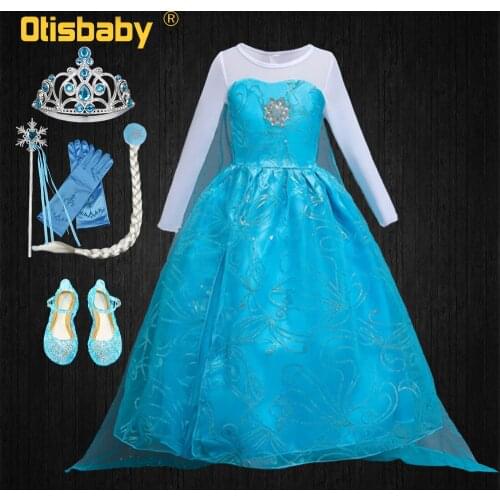Snow Queen Halloween Carnival Elsa Costume Child Girls Elsa Dress Childrens Party Infant Long Tail Fancy Dress Christmas Outfit