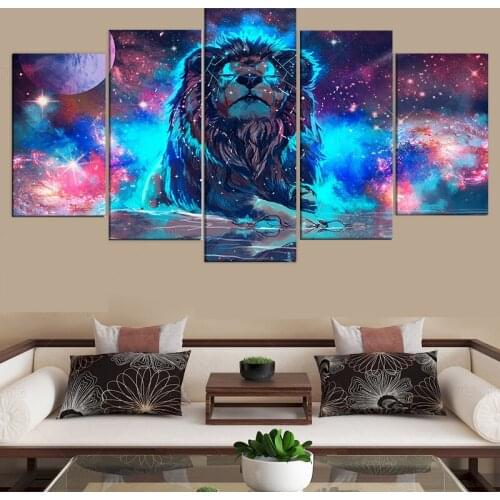Zodiac Painting 5 Piece Canvas Wall Arts Abstract Leo Nebula Lion Constellation Picture Living Room Bedroom Prints Home Decor