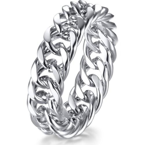 316L Stainless Steel Chain Ring Gold/Silver Color Cuban Link Rings for Women Men 6mm Party Gift