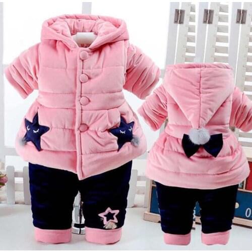 Winter Baby 2Pcs/Set Girls Clothes Newborn 3-6-12Months Add Cotton-Padded Super Warm Soft Long Sleeve+Pant Infant Star Design