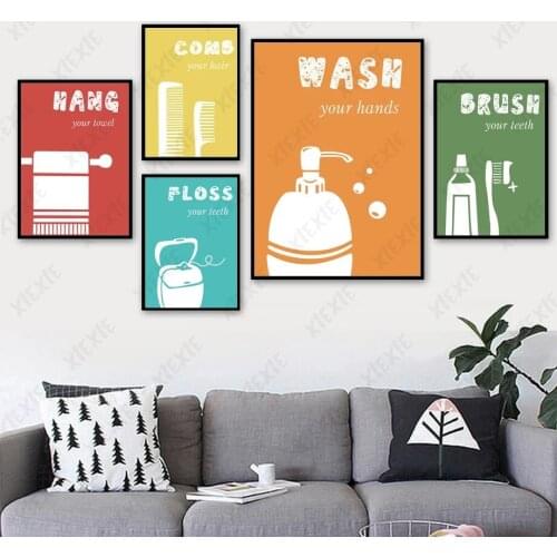 Cartoon Colorful Wallpaper Toilet Sign Poster Wash Canvas Painting Funny Art Craft Decoration Home Bathroom Print Picture