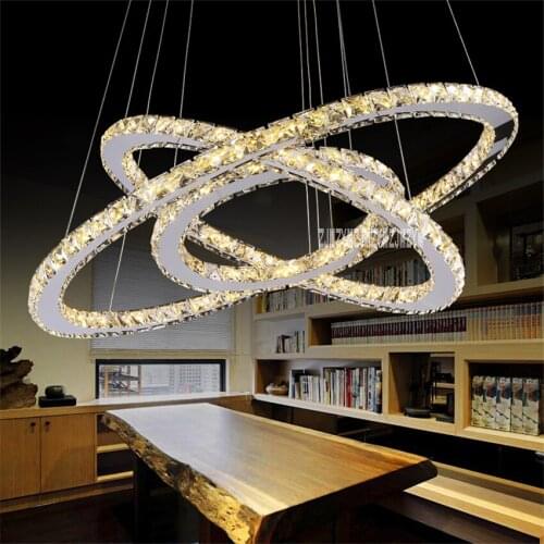 Creative Restaurant LED Crystal Chandelier Lights 3-Ring Lighting Pendant Lamp Home Hanging Ceiling Fixtures 100-240V 15m2-30m2