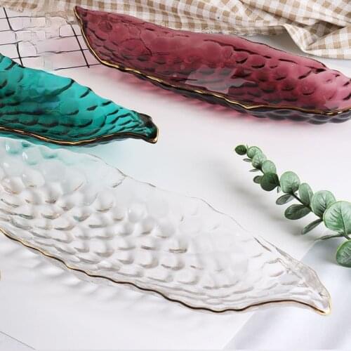 Creative Ins Peas Gold-Painted Glass Tray Mysterious Texture Restaurant Home Fruit Dessert Sushi Cake Salad Plates Tableware