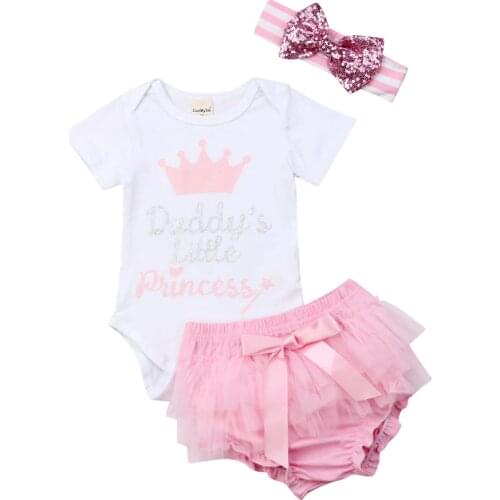 Citgeett Summer 3PCS Newborn Baby Girl Clothes Short Sleeve Tops Princess Romper+Tutu Ruffle Shorts Outfits Cute Set