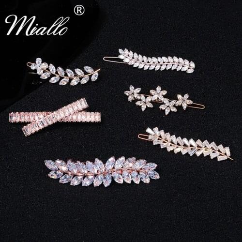 Miallo Fashion Barrette Cubic Zirconia Leaf Hair Clips for Women Accessories Bridal Wedding Hair Jewelry Party Bride Headpiece
