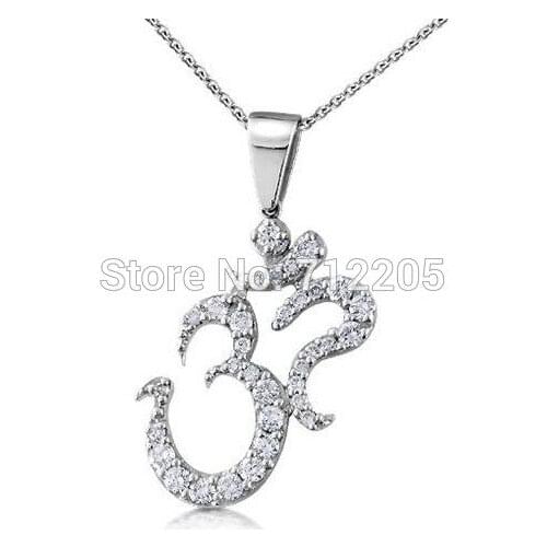 Fashion Solid rhodium plated Large Om AUM Pendant Necklace