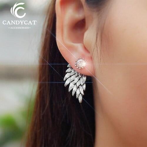 Trendy Vintage Feather Stud Earrings For Women Fashion Angel Wings Rhinestone Earrings Fashion Jewelry Gift Wholesale