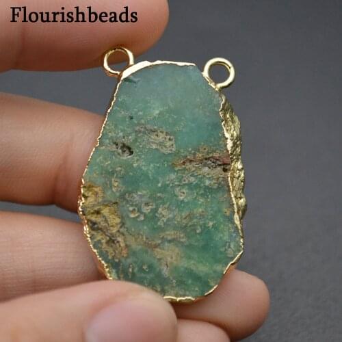 Natural Green Australia Jade Stone Slab Pendant fit Necklace making Two loops on Top DIY Jewelry making supplies