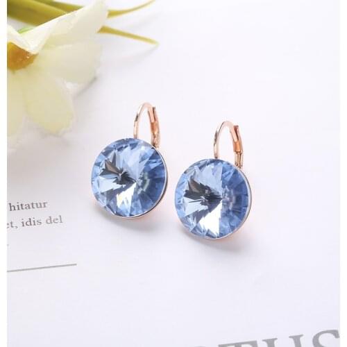 2021 New Round Stones Earrings 14mm Austrian Rivoli Crystals Gold-Color For Wedding Women Graduation Teachers Gifts