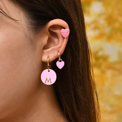 New Ins Creative Oil Drop Heart Earrings Cute Pink Round Heart Dangle Earrings For Women Girls Fashion Jewelry Gift