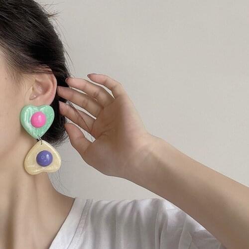 Origin Summer Korean Fashion Arcylic Love Heart Dangle Earring for Women Girls Unusual Contrast Color Circle Earring Jewelry