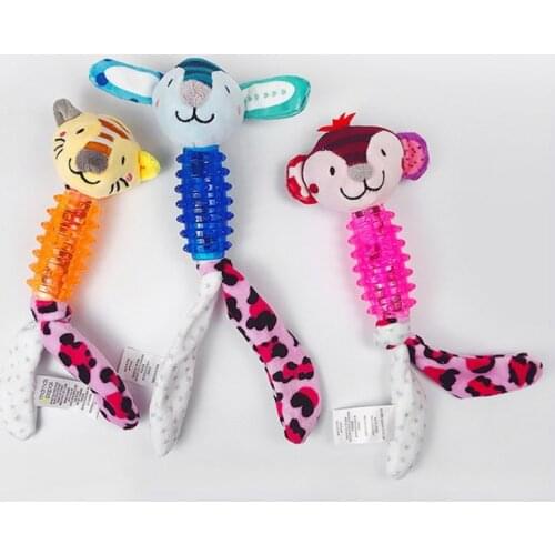 Plush Dog Toy Cartoon Dog Interactive Chew Toy Animal Doll With Rubber Body Molar Stick For Pet Molar Teeth Cleaning Accessories