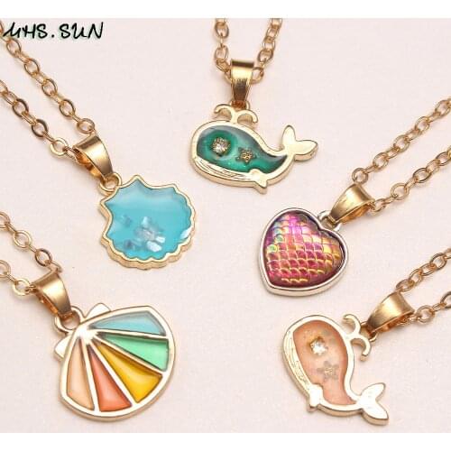MHS.SUN Ocean Style Girls Child Whale/Heart/Shell Pendant Necklace Fashion Alloy Charm Chain Necklace Handmade Jewelry
