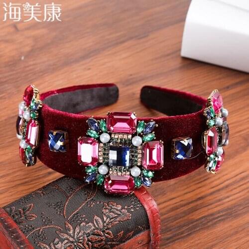 Haimeikang Baroque Colored Rhinestone Cross Headband Two-color Wild Catwalk HairbandTemperament Street Shoot Headband