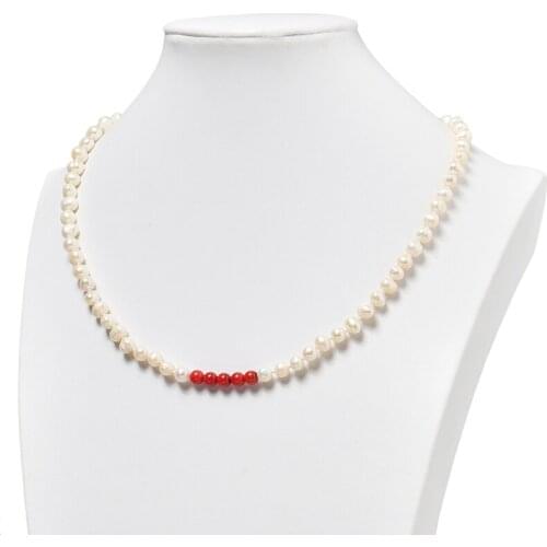 Freshwater Natural Pearls With Red Beads 6-7mm Size For Making Diy Necklace 19inch For Annivesaries H482