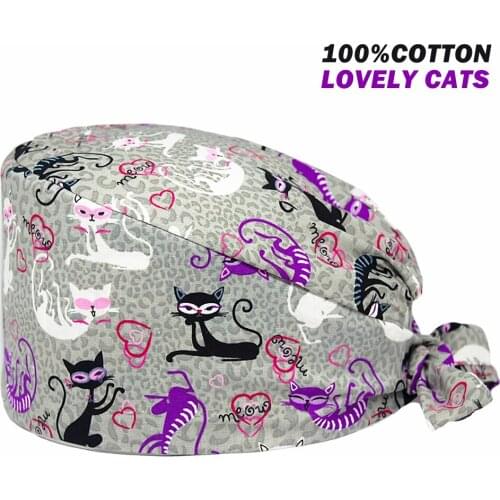 Adjustable Surgicals Hat Unisex Bandage Tie Back Fashion Print Sanitary Cap With Sweatband Nursing Caps Dental Clinic Work Hats