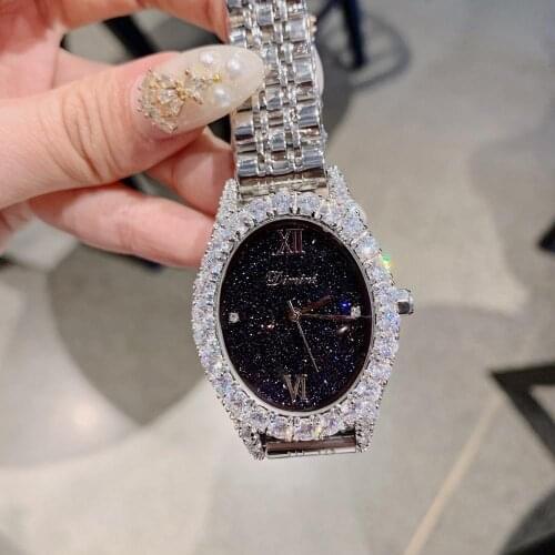 Luxury Diamond Women Brand Jewelry Watches Vintage Oval Watch Full Steel Bracelet Wrist watch Roman Business Watch Analog Clocks