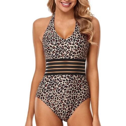 Sexy Womens Swimsuit Leopard Bikini Print Push Up Halter Swimwear Bodysuit Slim Biquini Summer Bathing Suit Beachwear