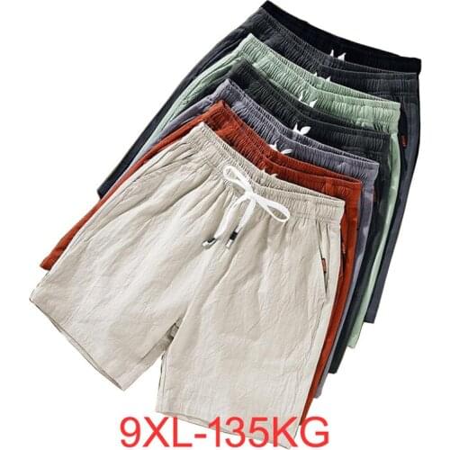 Summer Men cotton linen shorts chinese style plus size big 6XL 7XL 8XL 9XL shorts casual men home Stretch shorts green Orange