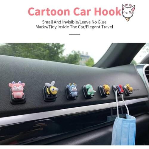 Cute Cartoon Car Hook Organizer Animal Sticky Clip for Car Storage Hanger Holder Multifunctional Mini Adhesive Hook Accessories