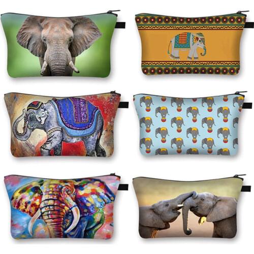 African Elephant Girl Print Cosmetic Bag Travel Portable Leisure Toiletry Bag Cosmetic Case Cartoon Elephant Storage Bag Gift